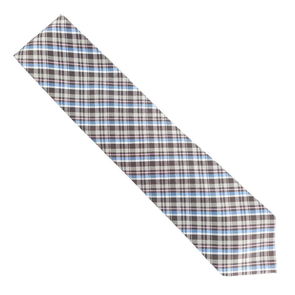 Romario Manzini Collection Men Necktie Tartan Brown Beige Blue 58x3.5 - NWOT